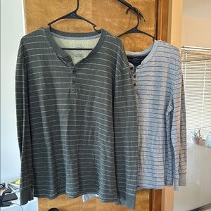 Men's Striped Henley Shirt - Gray and Green